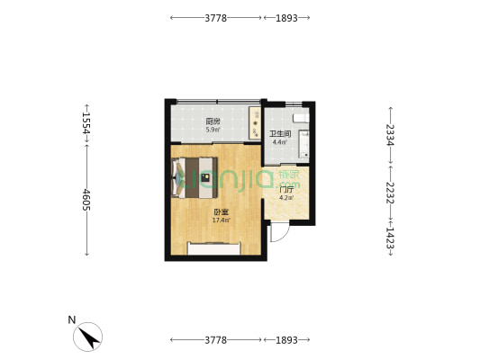 创业大厦 1室0厅1卫 43平方
