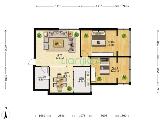 威远街供电局高层宿舍 2室2厅1卫 80平方