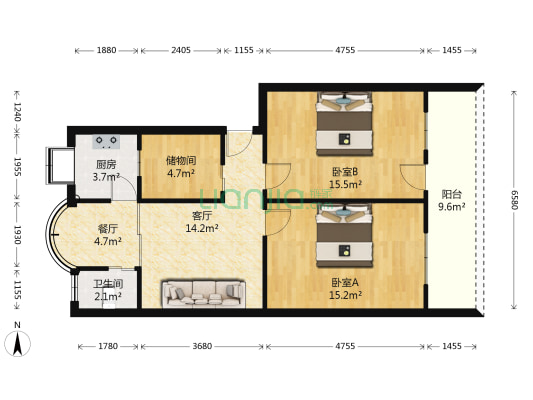 小北门街10号 2室2厅1卫 72平方