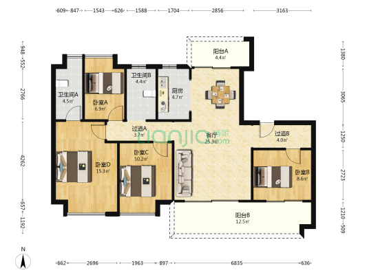 碧桂园美的豪园 4室1厅2卫 132平方