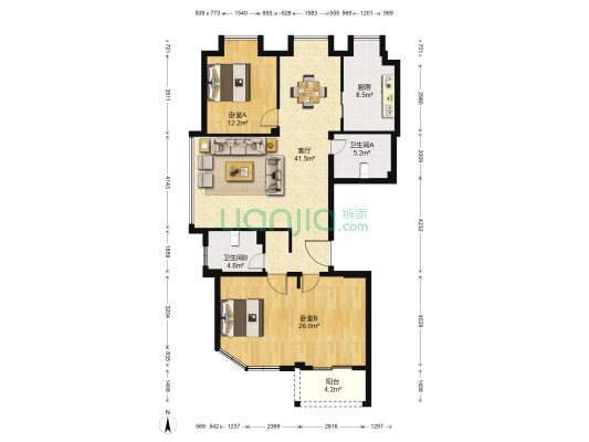 城南锦苑 2室1厅2卫 138平方