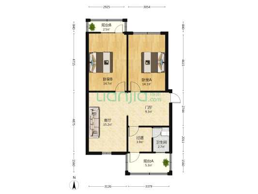 展览路29号院 2室1厅1卫 77平方