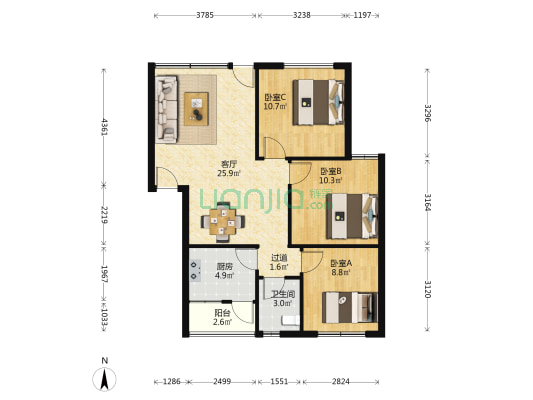 育才家园 3室1厅1卫 83平方