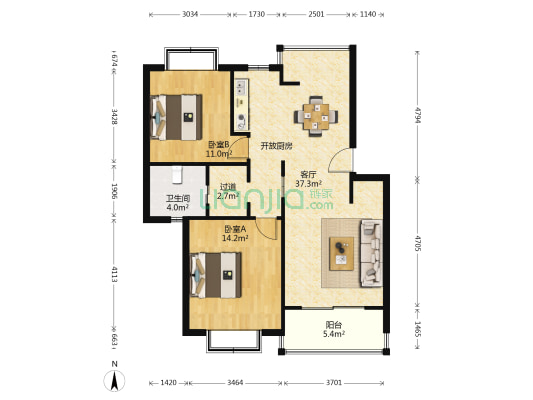 槎浦新家园 2室1厅1卫 88平方