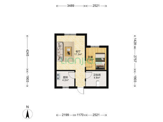 新纪元公寓 1室1厅1卫 48平方