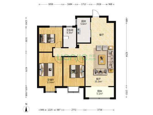 英伦公馆 3室1厅1卫 115平方