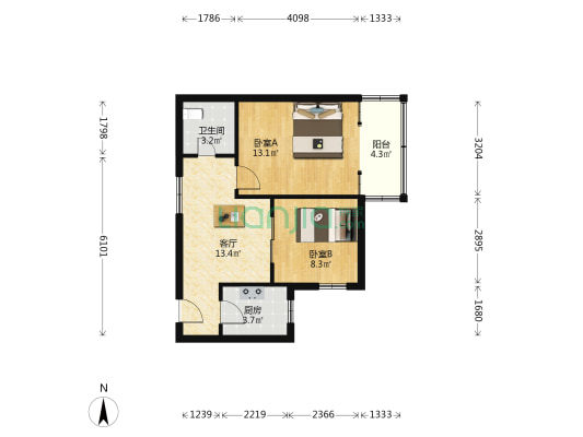 广济路235号 2室1厅1卫 55平方