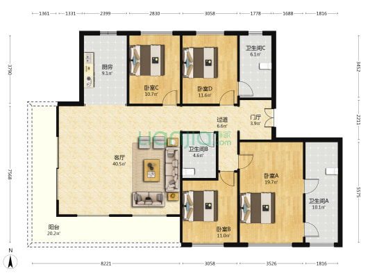 产发云和悦 4室1厅3卫 185平方