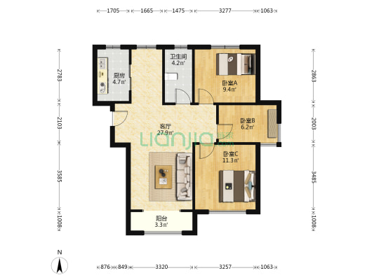 金玉四园 3室1厅1卫 102平方