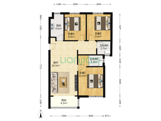 合能公馆 3室1厅2卫 94平方