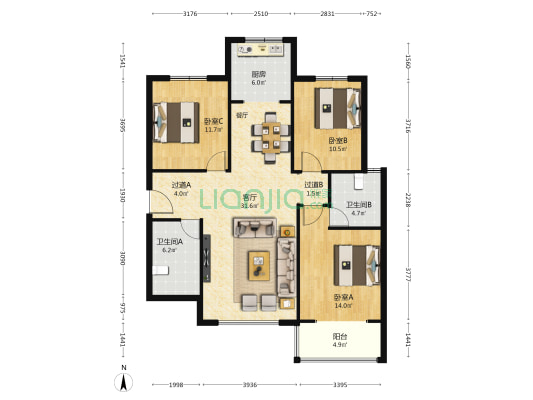 东城佳苑 3室1厅2卫 137平方