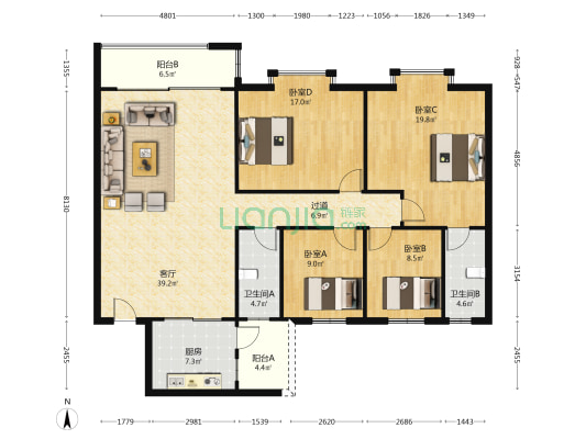 怡翠花园 4室1厅2卫 146平方