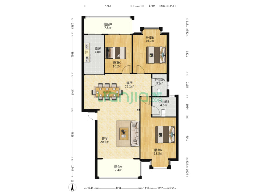 理想岭域 3室2厅2卫 127平方
