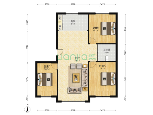 净月香墅街东区 3室1厅1卫 113平方