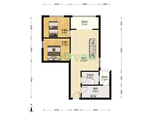 南城香山 2室1厅1卫 73平方