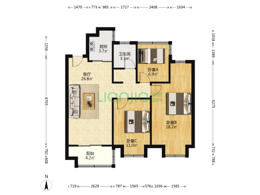 高速中央公园 3室1厅1卫 101平方
