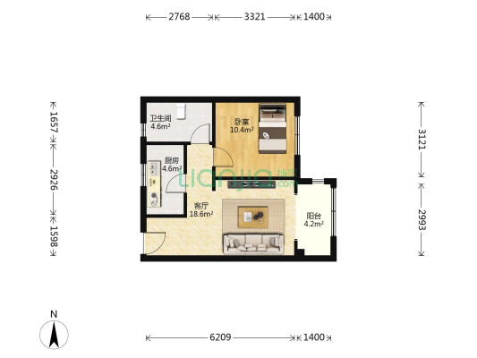中福朗诗朗福园 1室1厅1卫 66平方