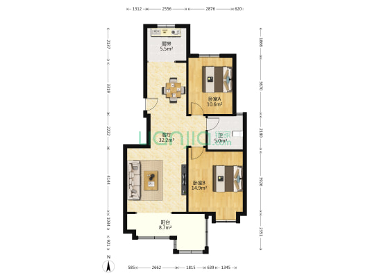 大尚华府 2室1厅1卫 99平方