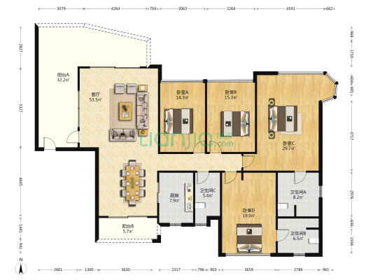 雅居乐白鹭湖鹭湖会峰会 4室1厅3卫 217平方