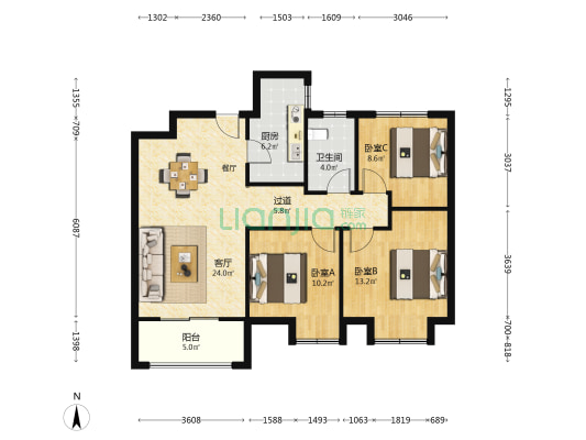 棠祥南苑 3室1厅1卫 102平方