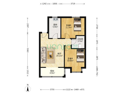 时基萍乡悦府 2室1厅1卫 83平方