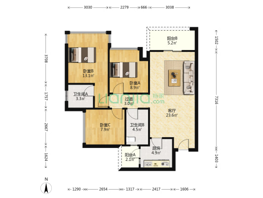 明信仕林悦府 3室1厅2卫 92平方