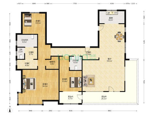 绿地国际城泺泉明都 3室1厅3卫 168平方