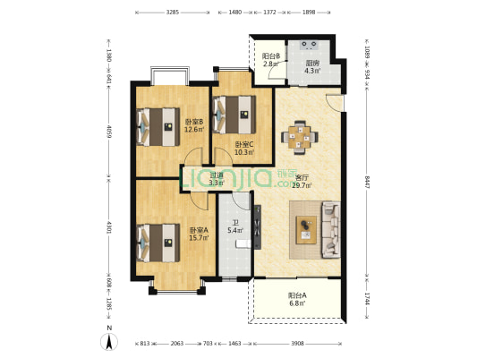 俊琴轩 3室1厅1卫 104平方