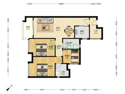 中国铁建海悦国际 3室1厅2卫 95平方