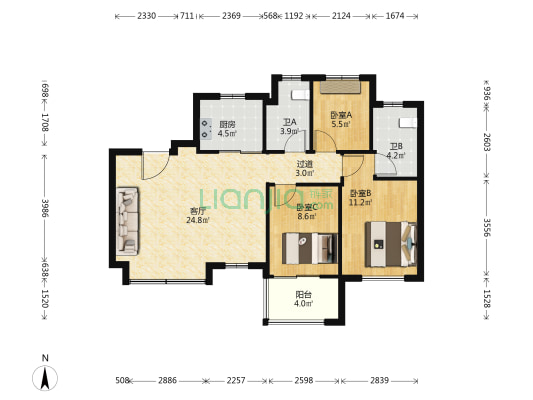 云著花苑 3室1厅2卫 97平方