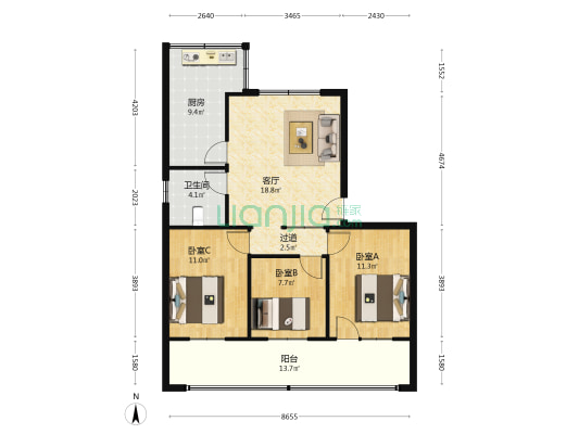 郑州工业贸易学校北家属院 3室1厅1卫 85平方