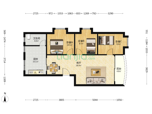富宁居 3室1厅1卫 94平方