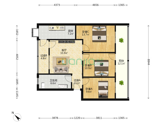 群众艺术馆家属院 3室1厅1卫 91平方
