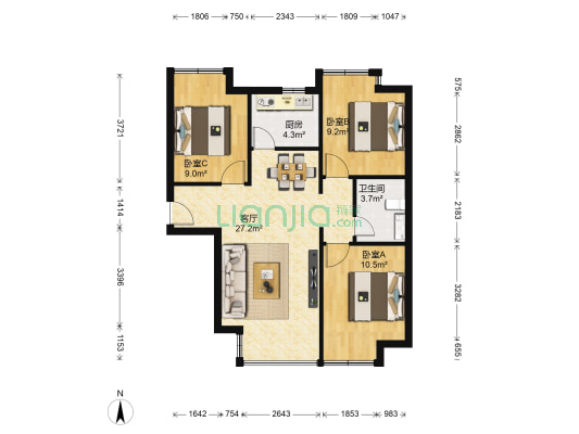 香汐 3室1厅1卫 88平方