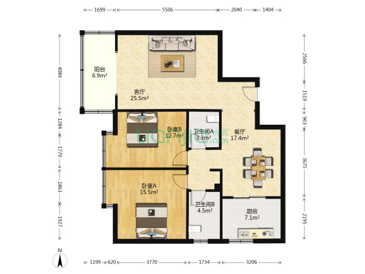 西厦大厦 2室2厅2卫 122平方