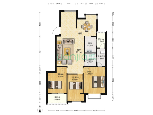 三木城C2区 3室1厅2卫 99平方