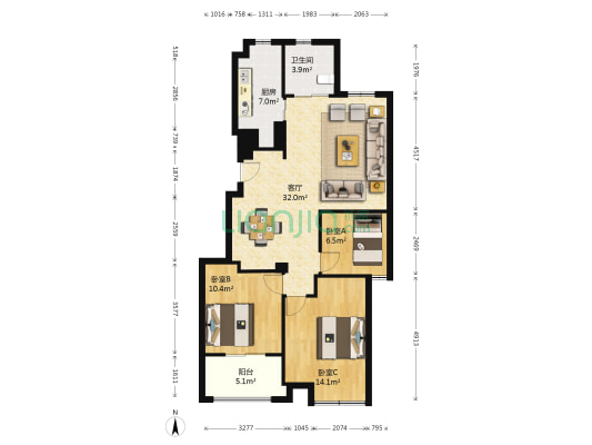 南荷家园 3室1厅1卫 99平方