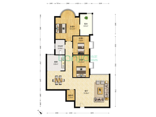 银通花园 3室1厅1卫 144平方