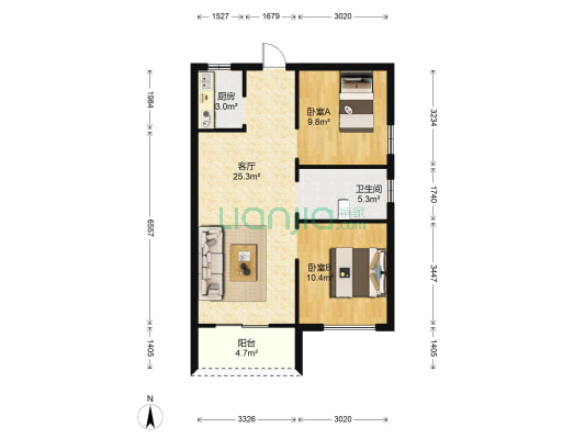 峻泓馨居 2室1厅1卫 75平方