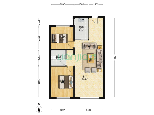 深哈万科城 2室1厅1卫 88平方