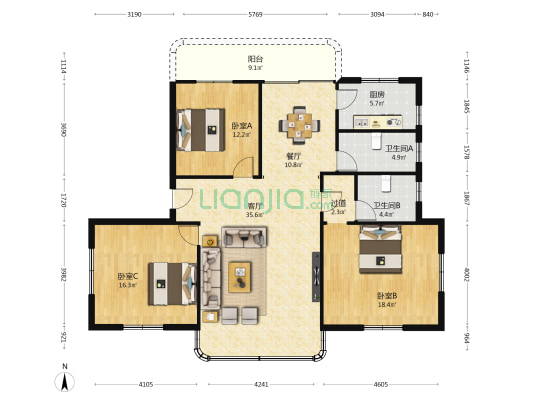 仑头环村南路 3室2厅2卫 142平方