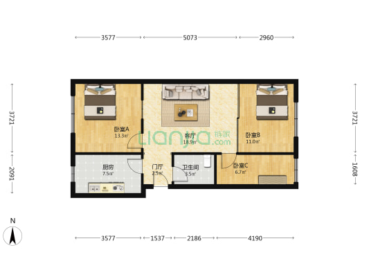 恒泰综合楼 3室1厅1卫 80平方