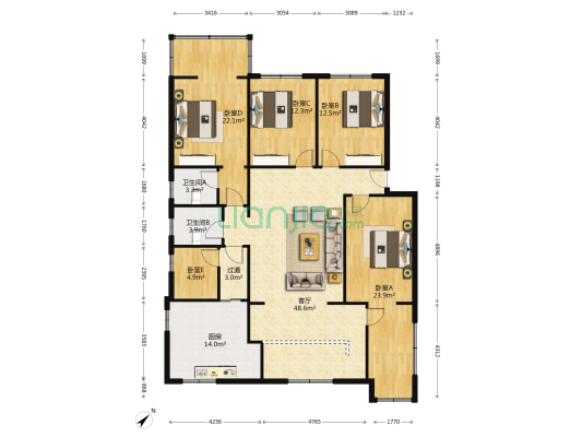 铁建园 5室1厅2卫 127平方