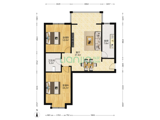 苗圃花园 2室1厅1卫 102平方
