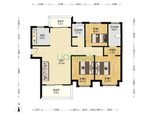 光明府 3室1厅2卫 116平方