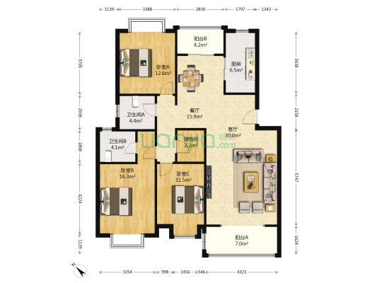 金沙古韵 3室2厅2卫 133平方
