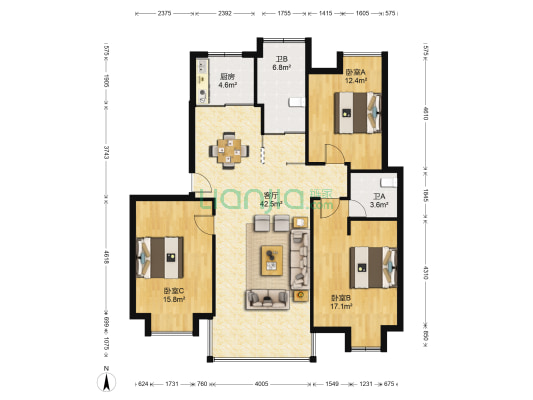 沁水丽庭 3室1厅2卫 116平方