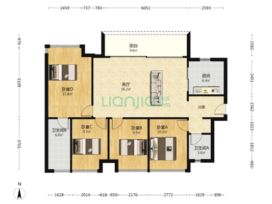 华侨城天鹅堡（金沙洲） 4室1厅2卫 127平方