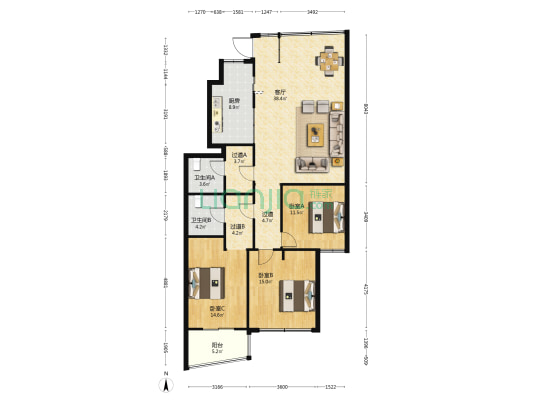 宁都华庭 3室1厅2卫 153平方