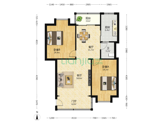 排水公寓 2室2厅1卫 77平方
